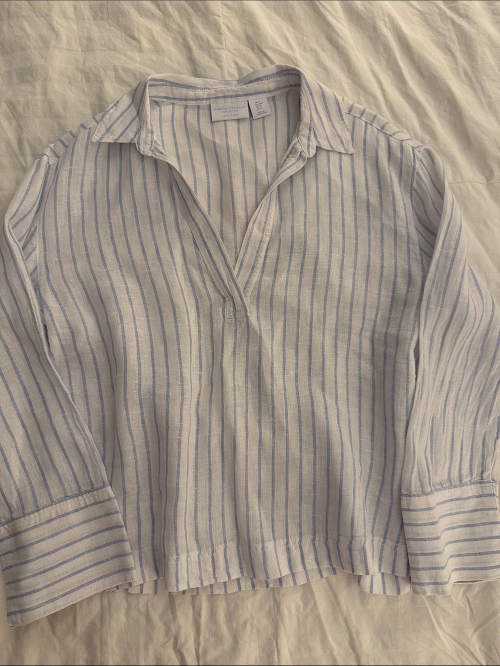 Martha Stewart Light Blue & White Striped Linen Tunic Top